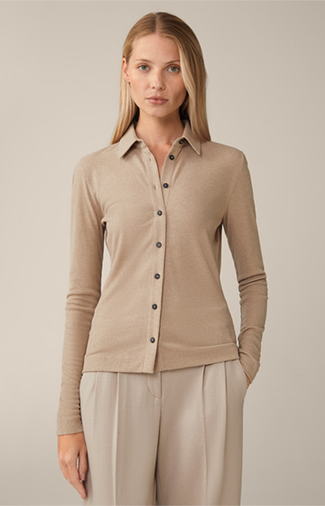 Ribbed-knit Shirt in Beige